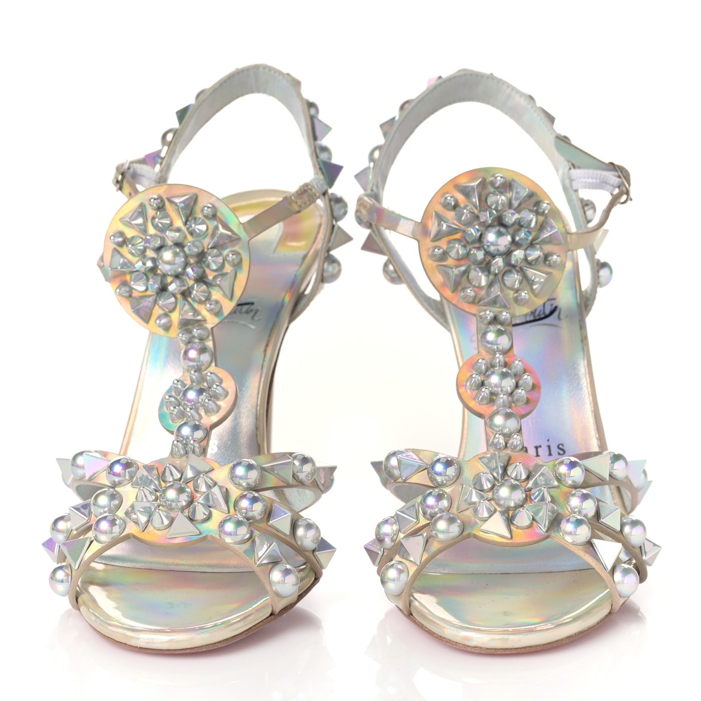 Iridescent Patent Embellished Goldora 100 Sandals 35 White