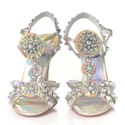 Christian Louboutin Iridescent Patent Embellished Goldora 100 Sandals 35 White 2 of 9