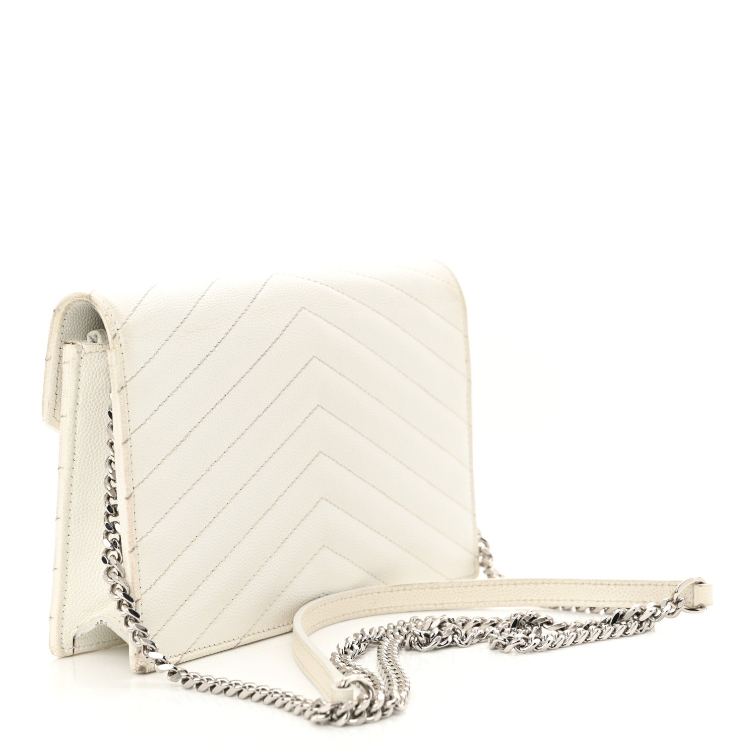 Saint Laurent Grain De Poudre Matelasse Chevron Monogram Envelope Chain Wallet Optical White 3 of 20