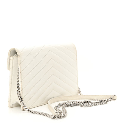 Saint Laurent Grain De Poudre Matelasse Chevron Monogram Envelope Chain Wallet Optical White 3 of 20