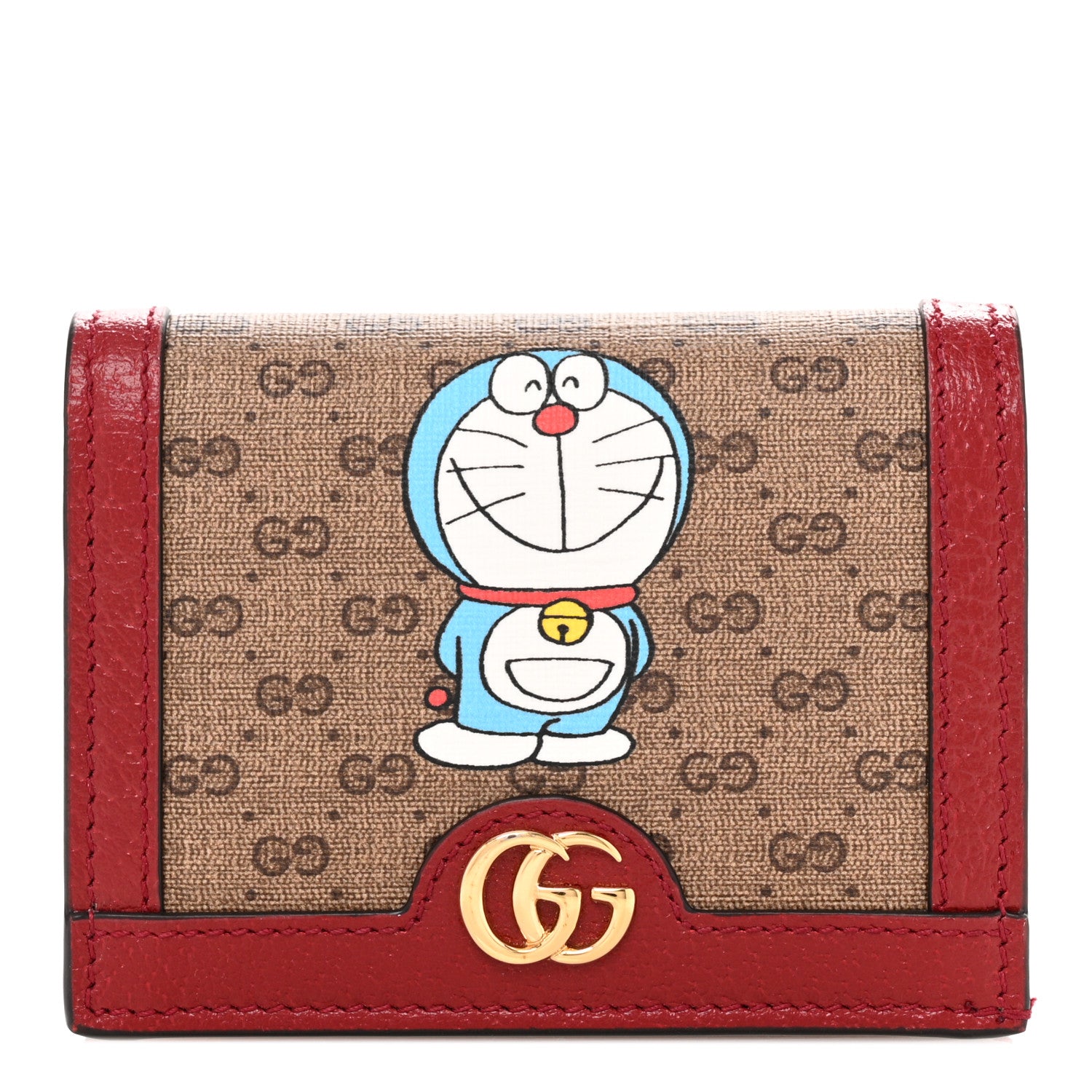 Gucci X DORAEMON Mini Vintage GG Supreme Monogram Card Case Wallet Beige Cherry Red 1 of 8