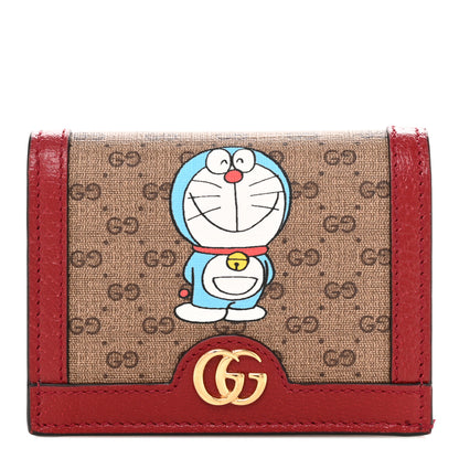 Gucci X DORAEMON Mini Vintage GG Supreme Monogram Card Case Wallet Beige Cherry Red 1 of 8