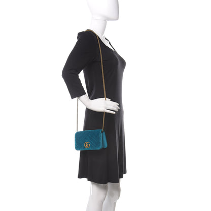 Gucci Velvet Matelasse GG Marmont Mini Bag Pavone Cyan 3 of 10