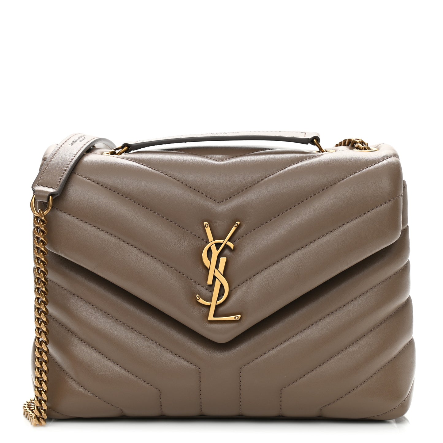 Calfskin Y Quilted Monogram Small Loulou Chain Satchel Taupe
