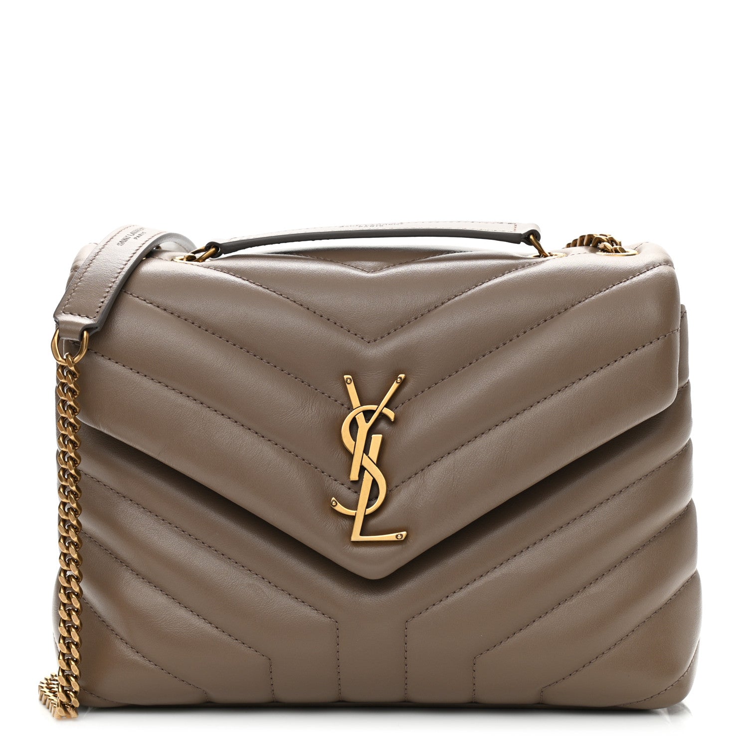 Saint Laurent Calfskin Y Quilted Monogram Small Loulou Chain Satchel Taupe 1 of 11