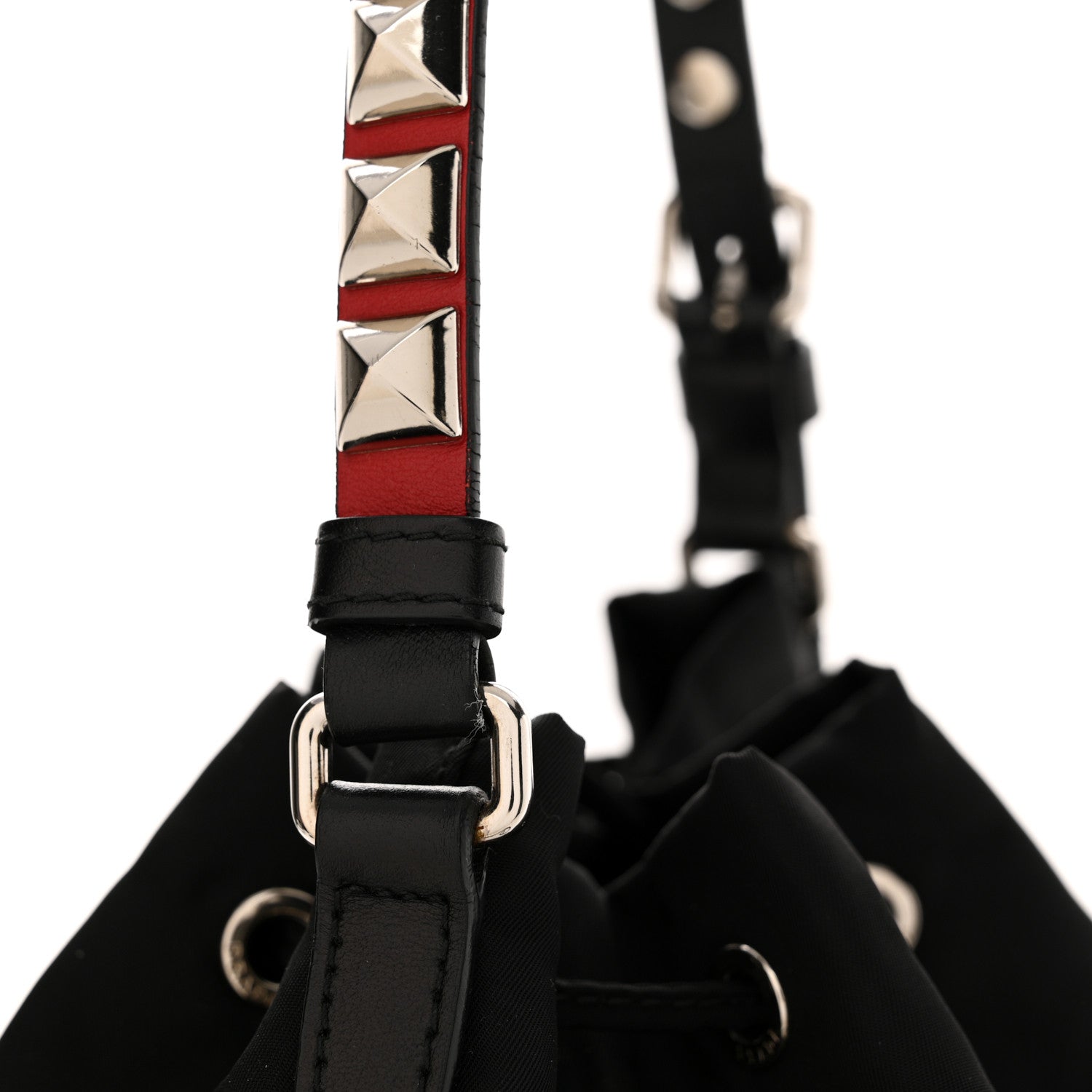 Prada Tessuto Nylon Studded New Vela Mini Bucket Crossbody Bag Black Fuoco 11 of 11