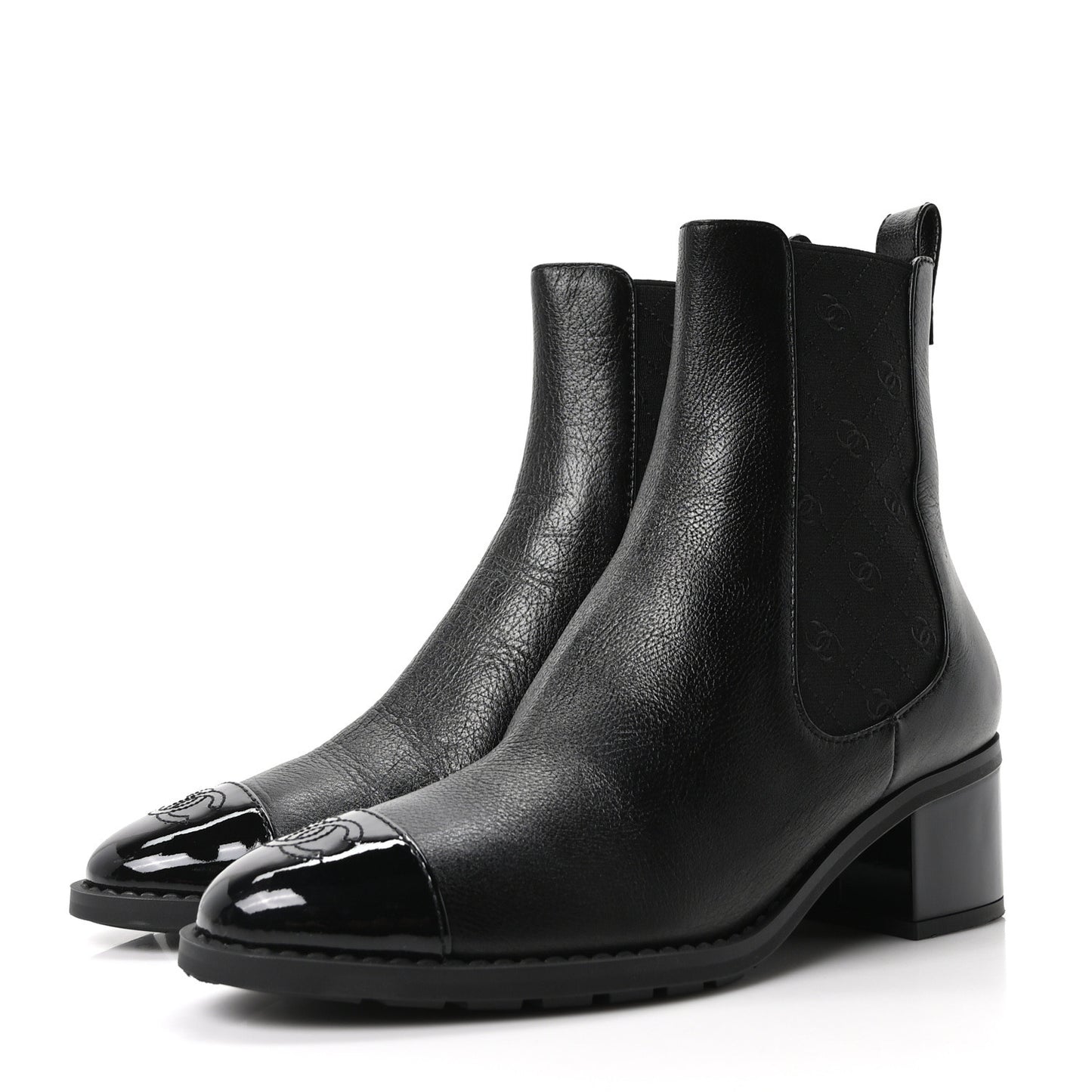 Calfskin Patent Cap Toe CC Short Boots 40 Black