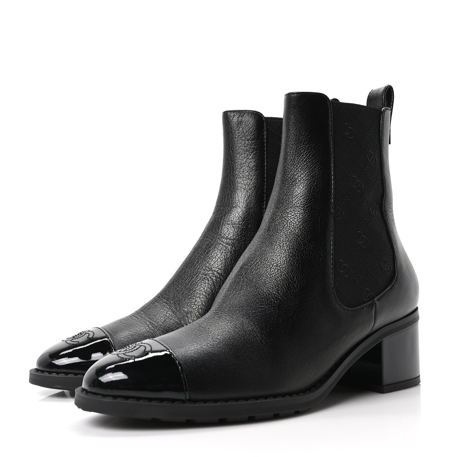 Chanel Calfskin Patent Cap Toe CC Short Boots 40 Black 4 of 9