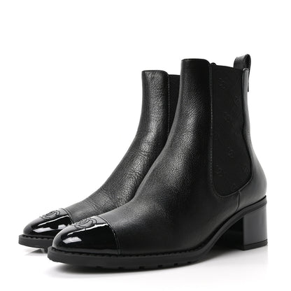Chanel Calfskin Patent Cap Toe CC Short Boots 40 Black 4 of 9