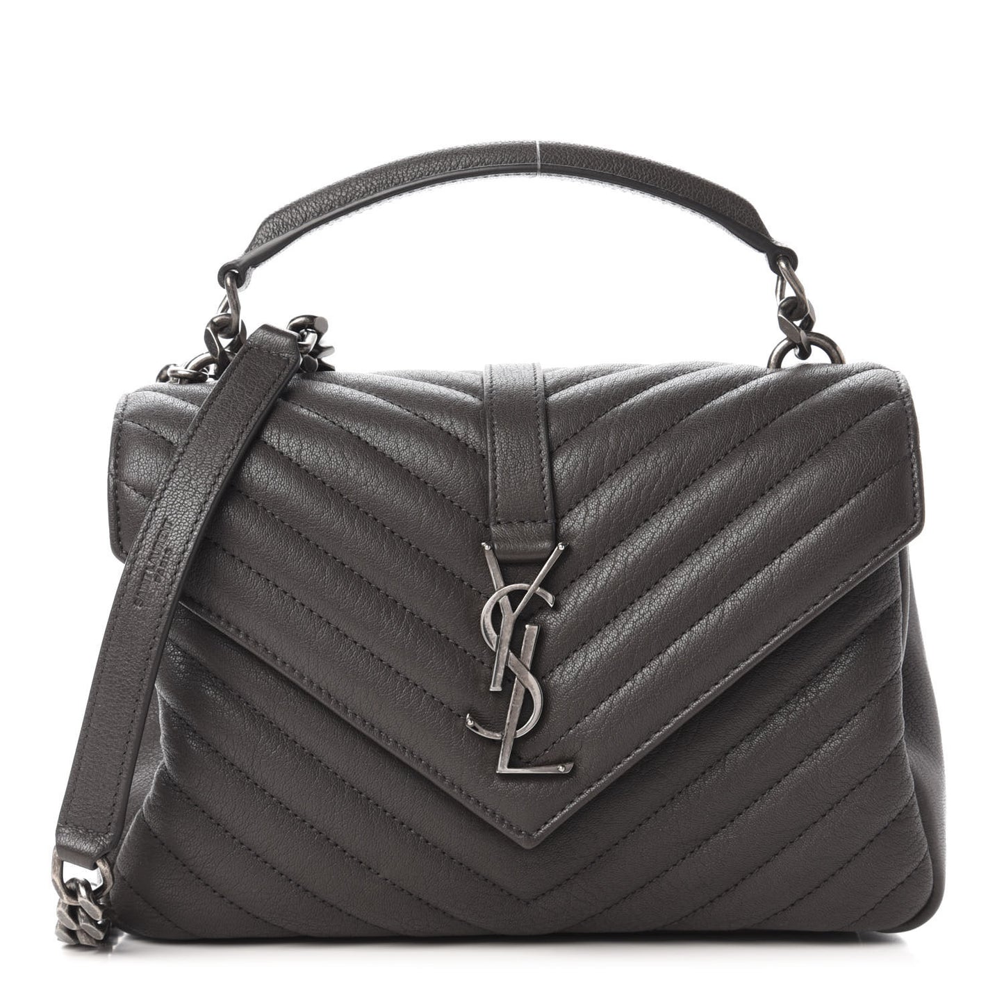 Sheepskin Matelasse Chevron Monogram Medium College Bag Asphalt