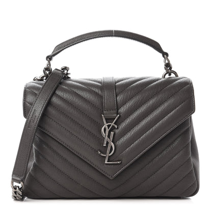 Saint Laurent Sheepskin Matelasse Chevron Monogram Medium College Bag Asphalt 1 of 9