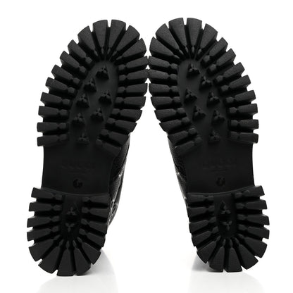 Gucci Calfskin Embossed Monogram Lace Up Ankle Boots 8 Black 5 of 9