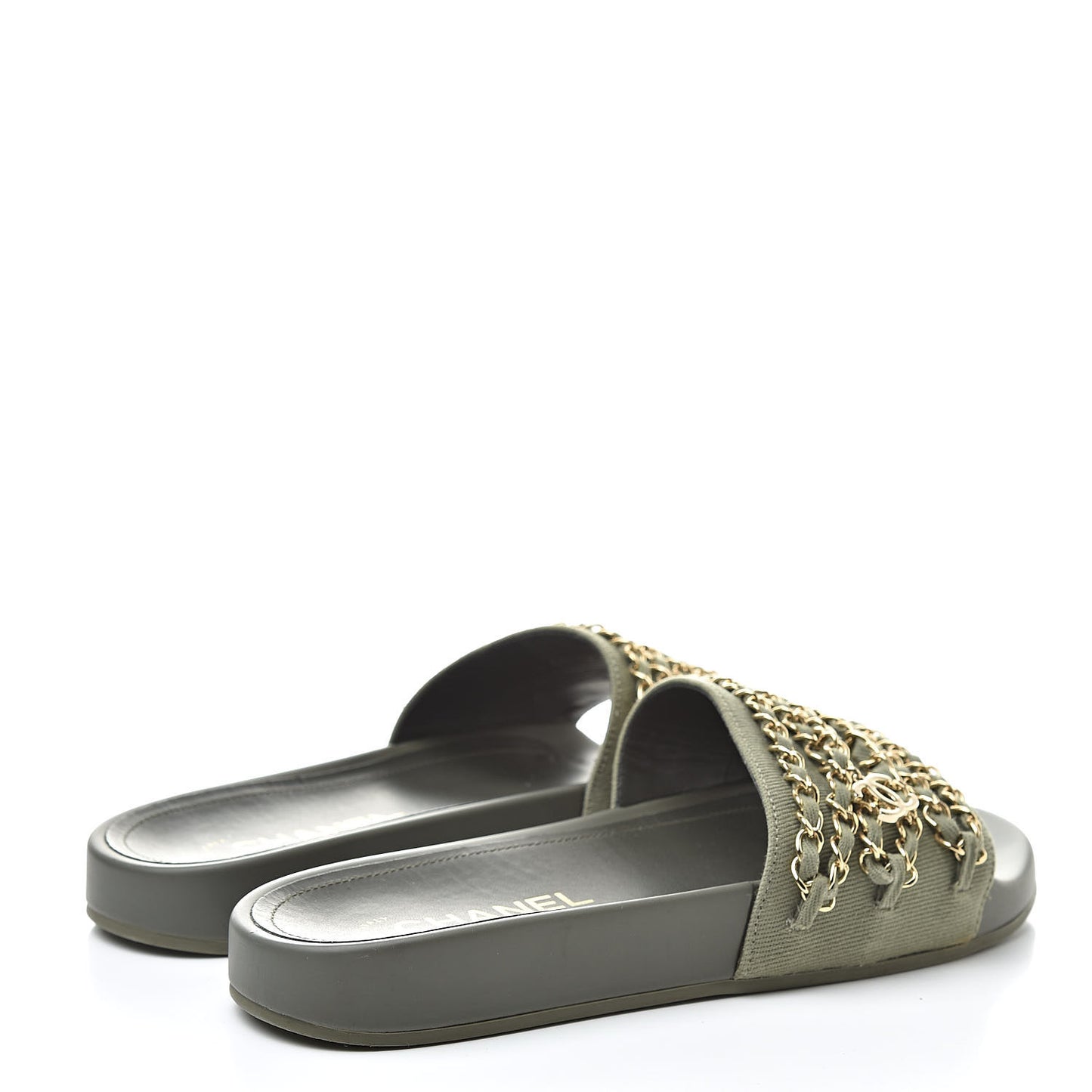 Canvas Chain Flat Sandals 37 Khaki