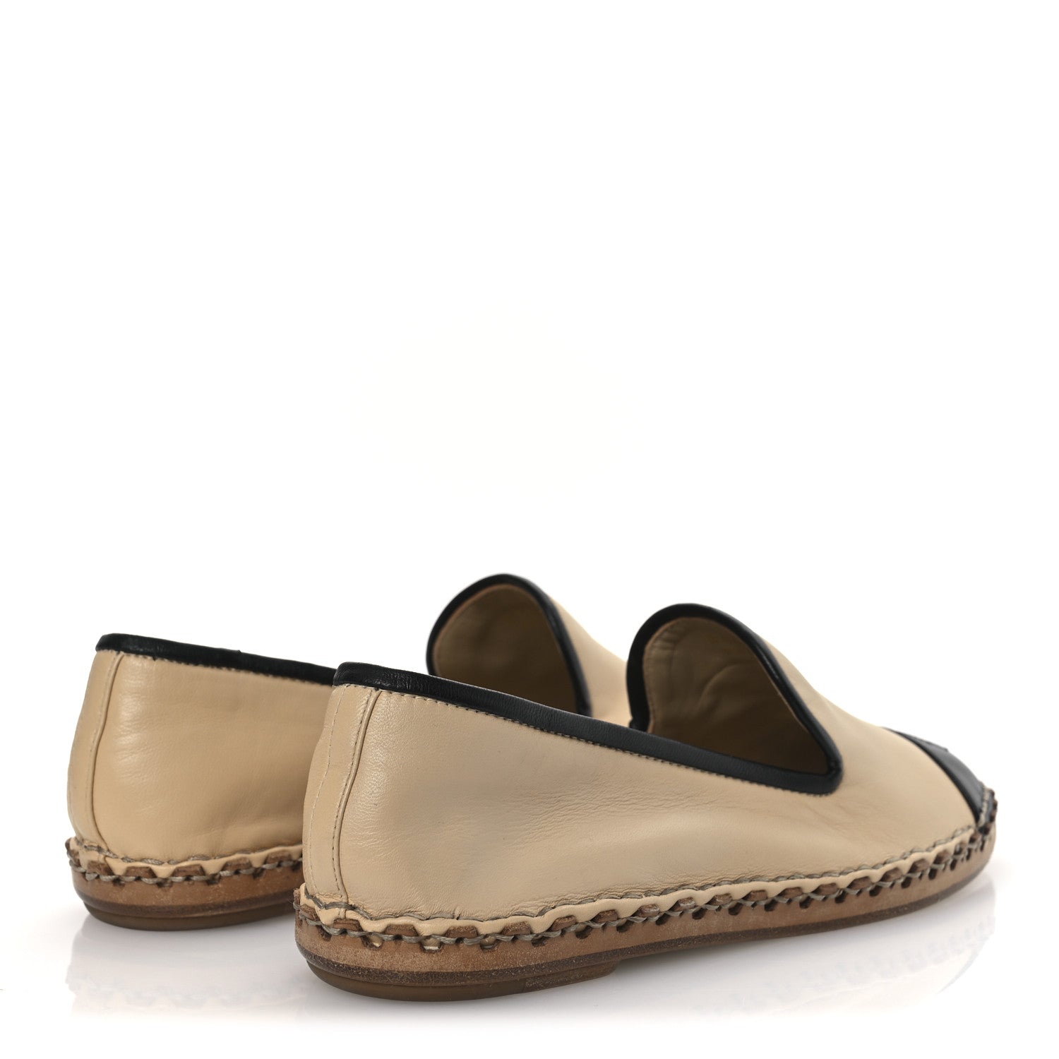 Chanel Lambskin Chain CC Mocassin Loafer Espadrilles 36 Beige Black 5 of 11