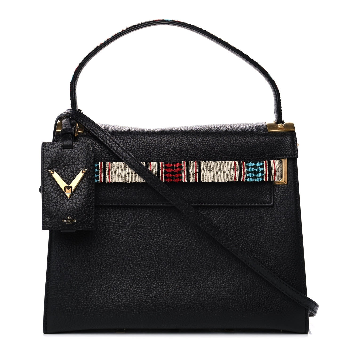 Valentino Garavani Pebbled Calfskin Beaded Medium My Rockstud Frame Bag Black 1 of 14