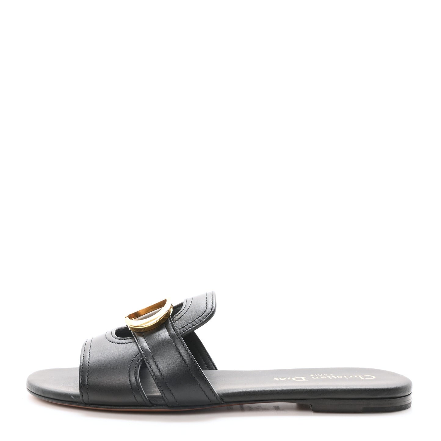 Calfskin 30 Montaigne Flat Slide Sandals 36.5 Black