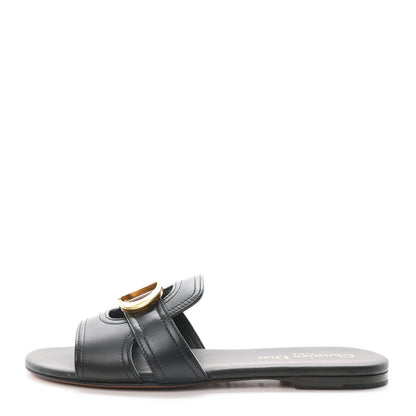 Christian Dior Calfskin 30 Montaigne Flat Slide Sandals 36.5 Black 1 of 9