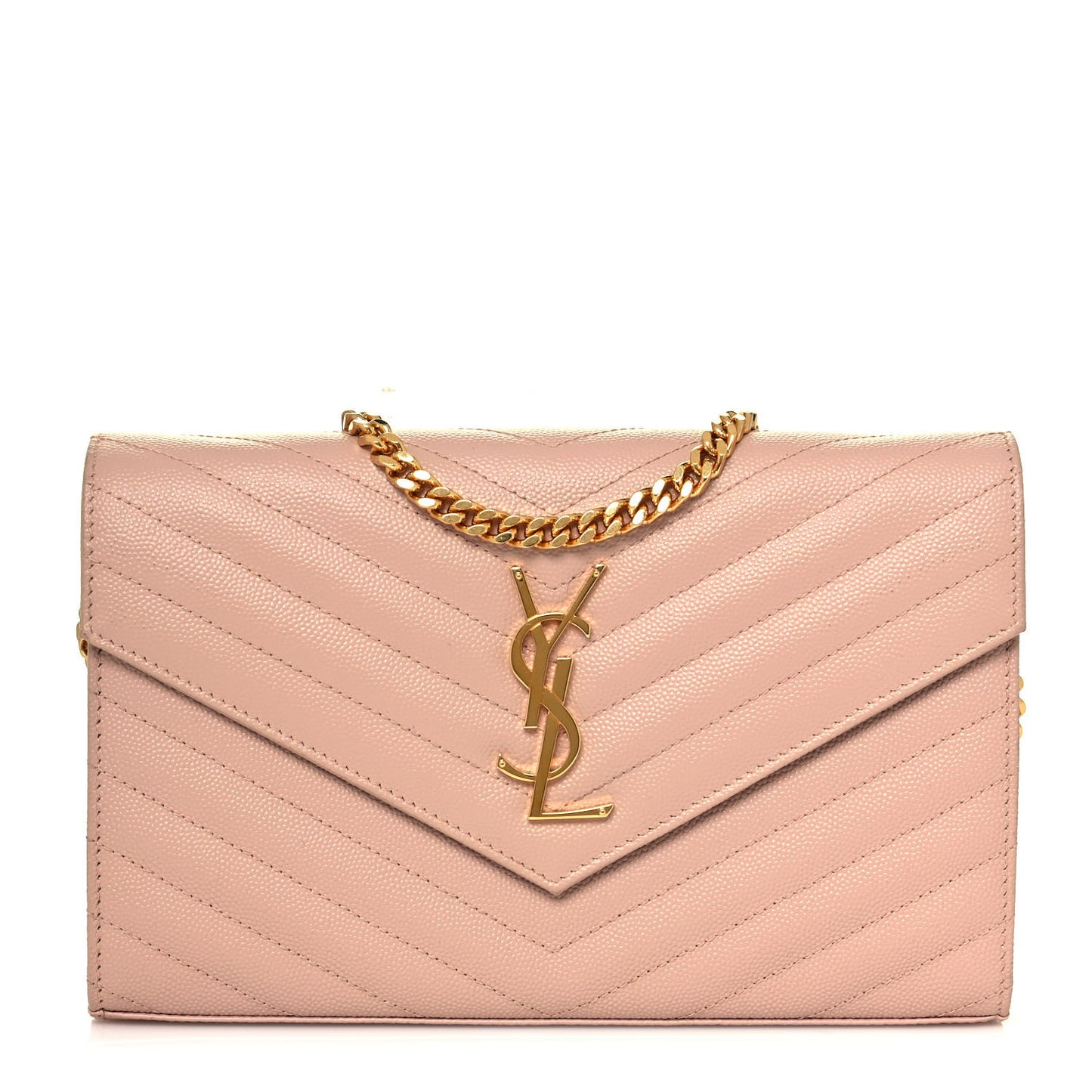 Grain De Poudre Matelasse Chevron Monogram Chain Wallet Pale Pink