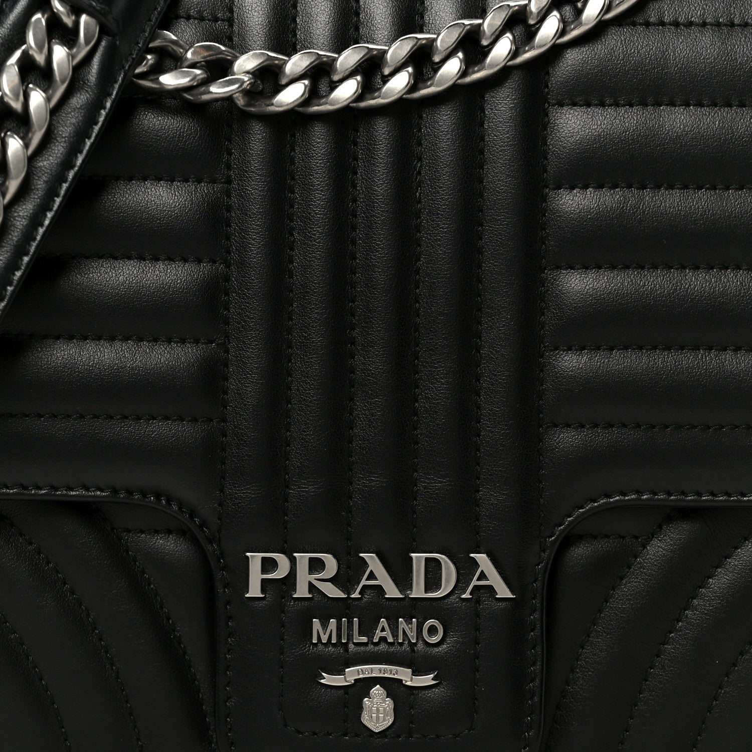 Prada Soft Calfskin Impunture Diagramme Large Chain Flap Shoulder Bag Black 8 of 10