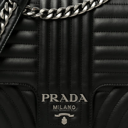 Prada Soft Calfskin Impunture Diagramme Large Chain Flap Shoulder Bag Black 8 of 10