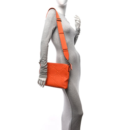 Gucci Piuma Calfskin Jumbo GG Embossed Medium Wristlet Messenger Bag Orange 2 of 9