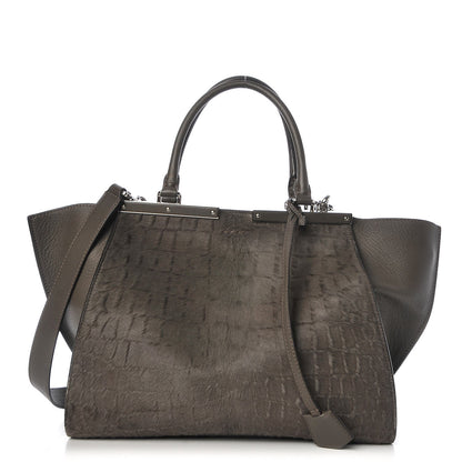 Fendi Vitello Pelo Flamingo Crocodile Embossed Petite 3Jours Tote Carbone 1 of 10