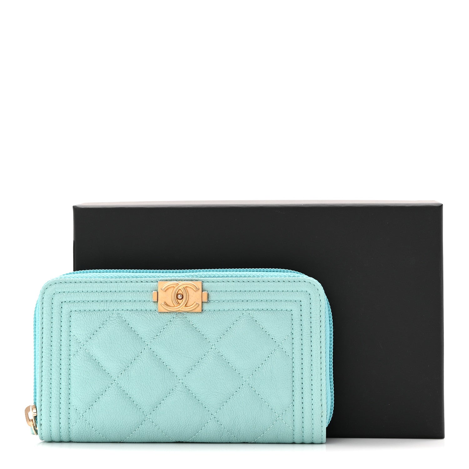 Chanel Caviar Quilted Small Boy Zip Around Wallet Light Blue 9 of 9