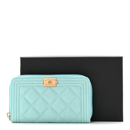 Chanel Caviar Quilted Small Boy Zip Around Wallet Light Blue 9 of 9