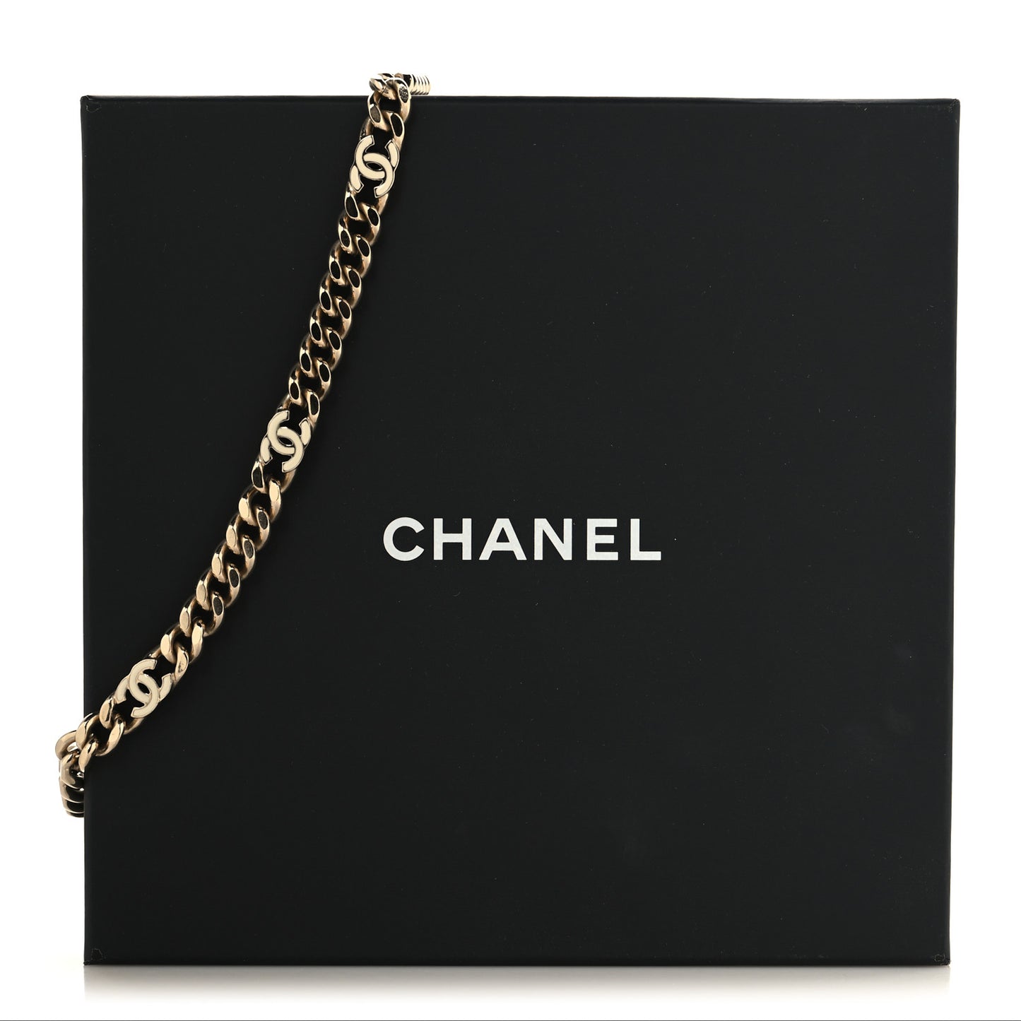 Metal Enamel Chain CC Choker Gold White