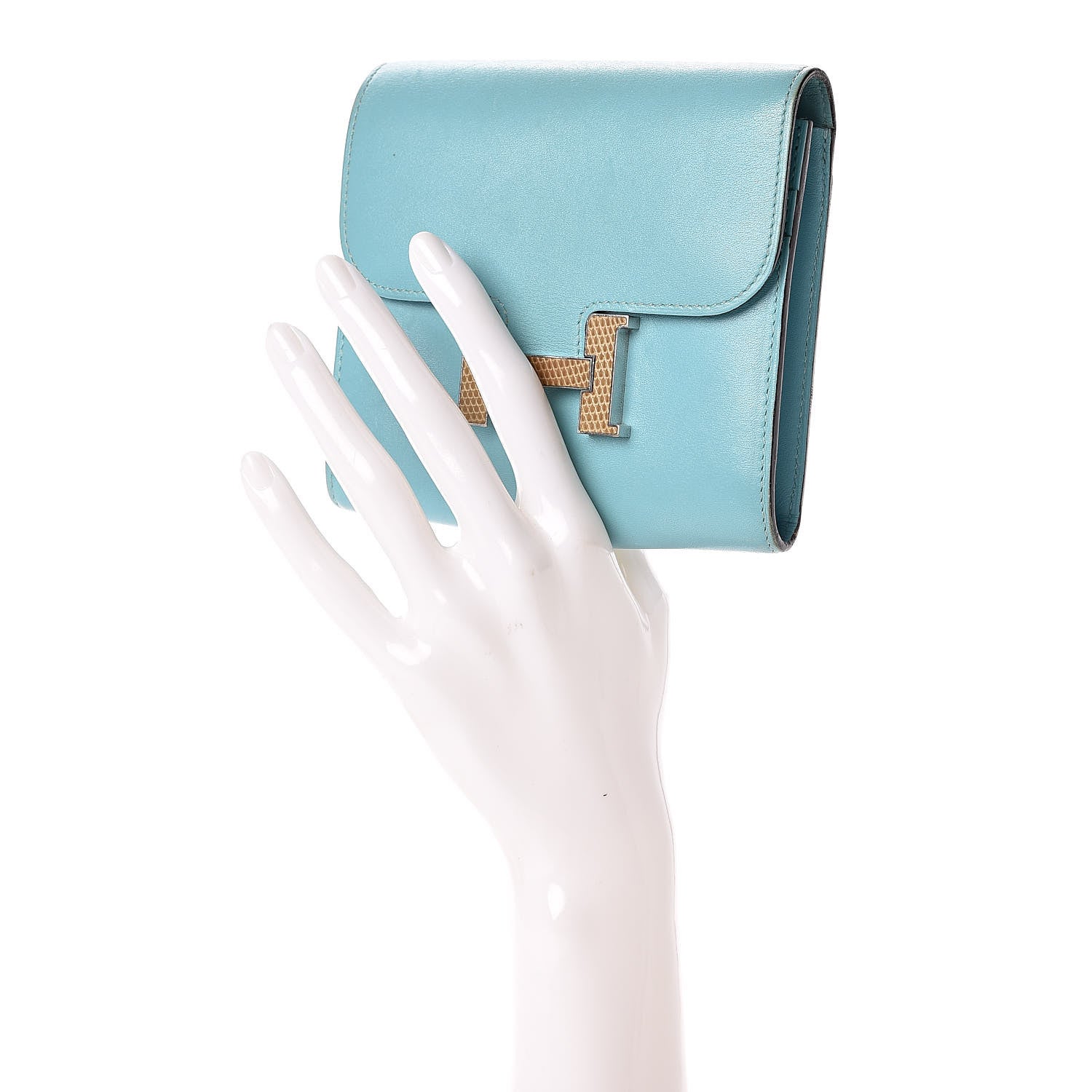 Hermes Tadelakt Lizard Constance Short Wallet Bleu Atoll Ficelle 2 of 11