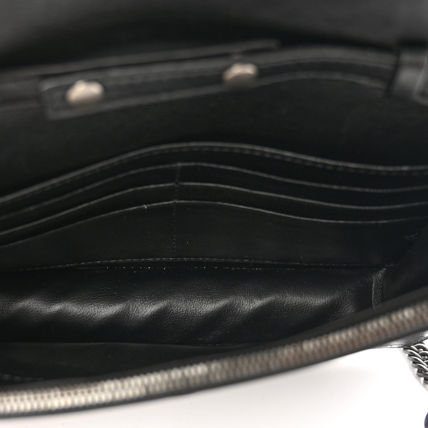 Shiny Goatskin Logo Embossed Monochrome BB Wallet On Chain Black