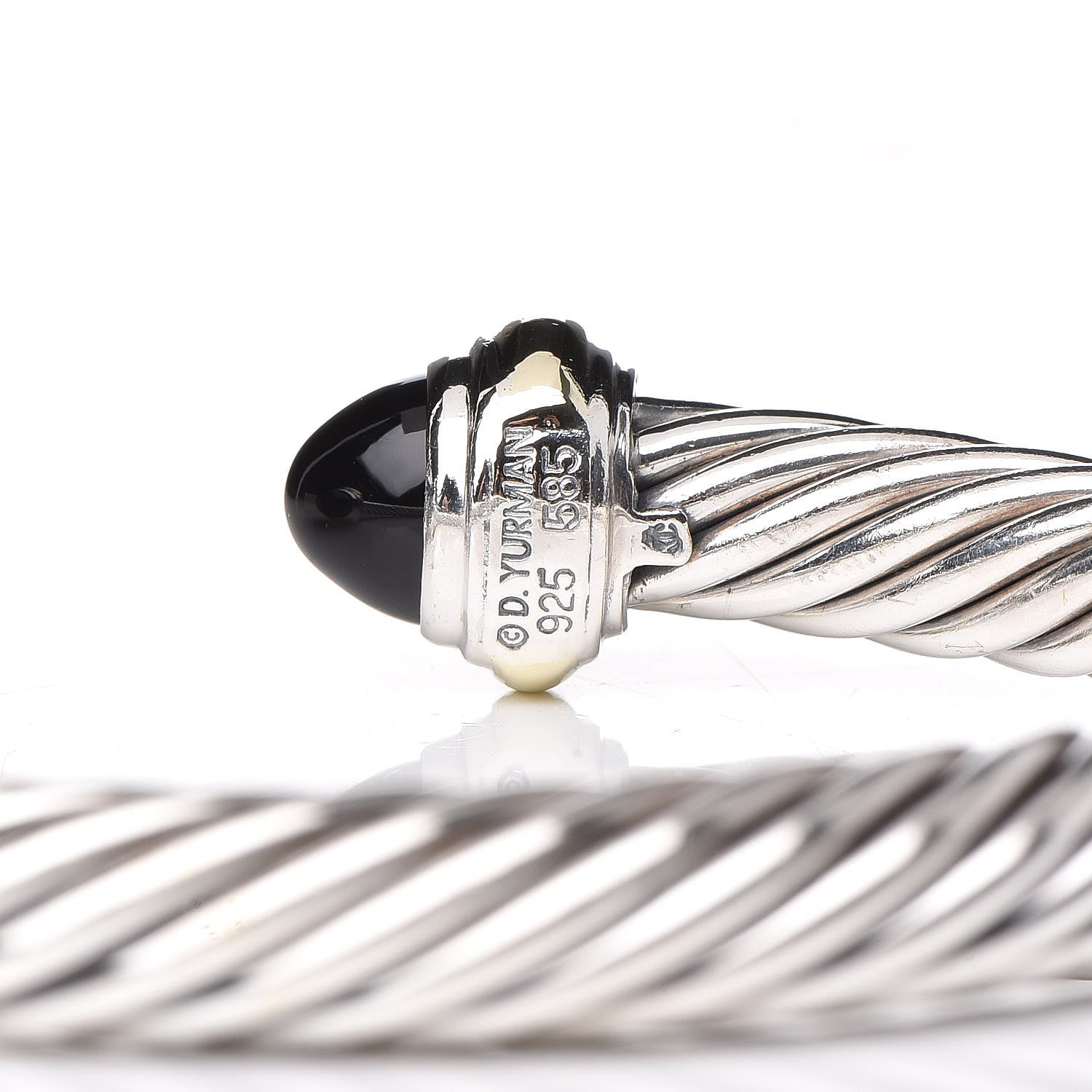 David Yurman Sterling Silver 14K Yellow Gold Black Onyx 7mm Cable Classics Bracelet 5 of 5