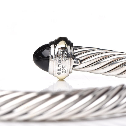 David Yurman Sterling Silver 14K Yellow Gold Black Onyx 7mm Cable Classics Bracelet 5 of 5
