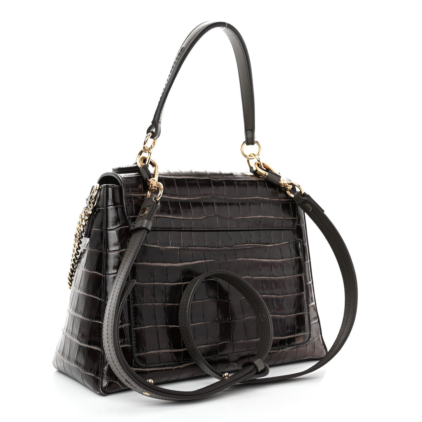 Calfskin Crocodile Embossed Small Faye Day Shoulder Bag Profound Brown