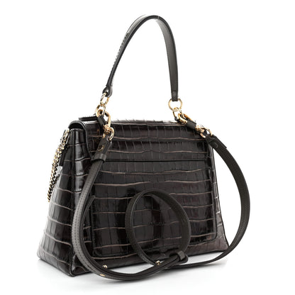 Chloe Calfskin Crocodile Embossed Small Faye Day Shoulder Bag Profound Brown 3 of 10