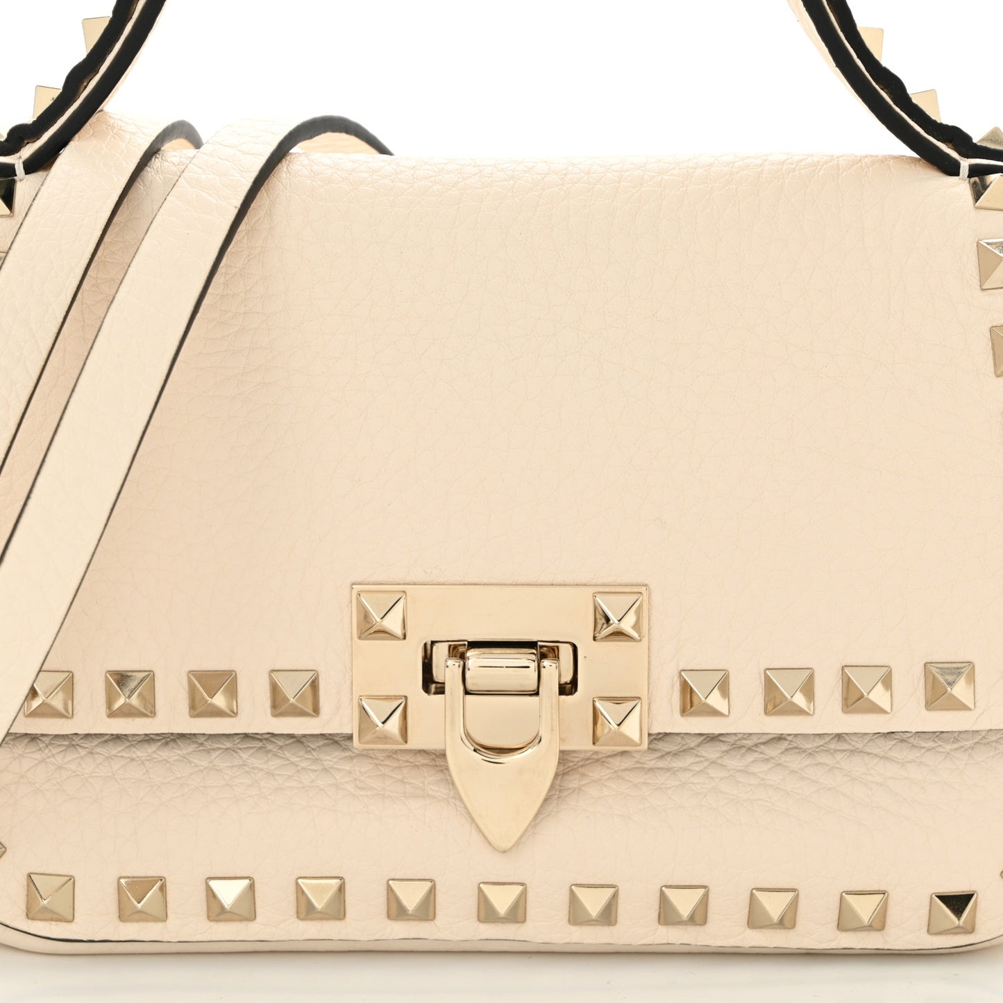 Grainy Calfskin Small Rockstud Top Handle Bag Light Ivory