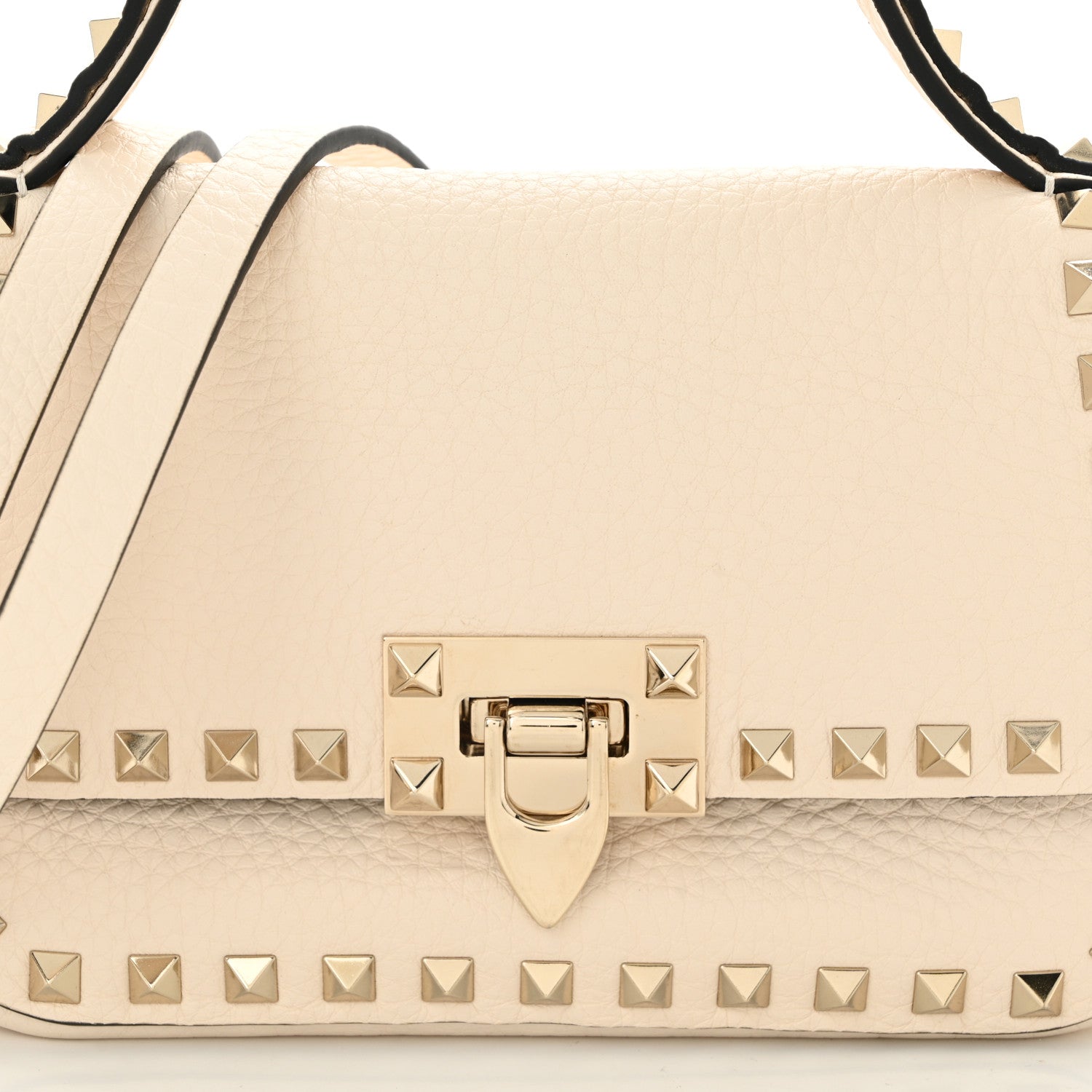 Valentino Garavani Grainy Calfskin Small Rockstud Top Handle Bag Light Ivory 7 of 9