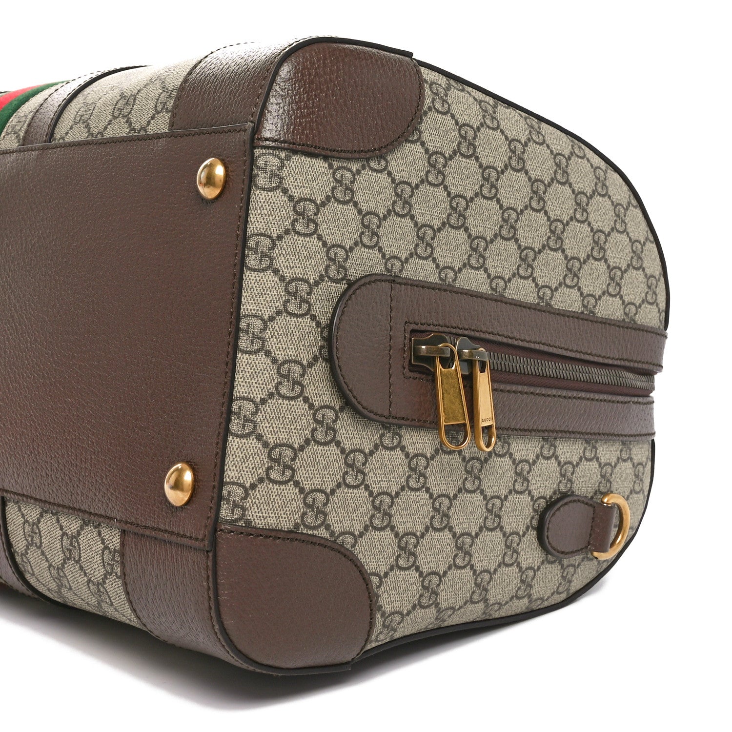 Gucci GG Supreme Monogram Textured Dollar Calfskin Web Medium Savoy Duffle Bag Beige Ebony New Acero 9 of 9