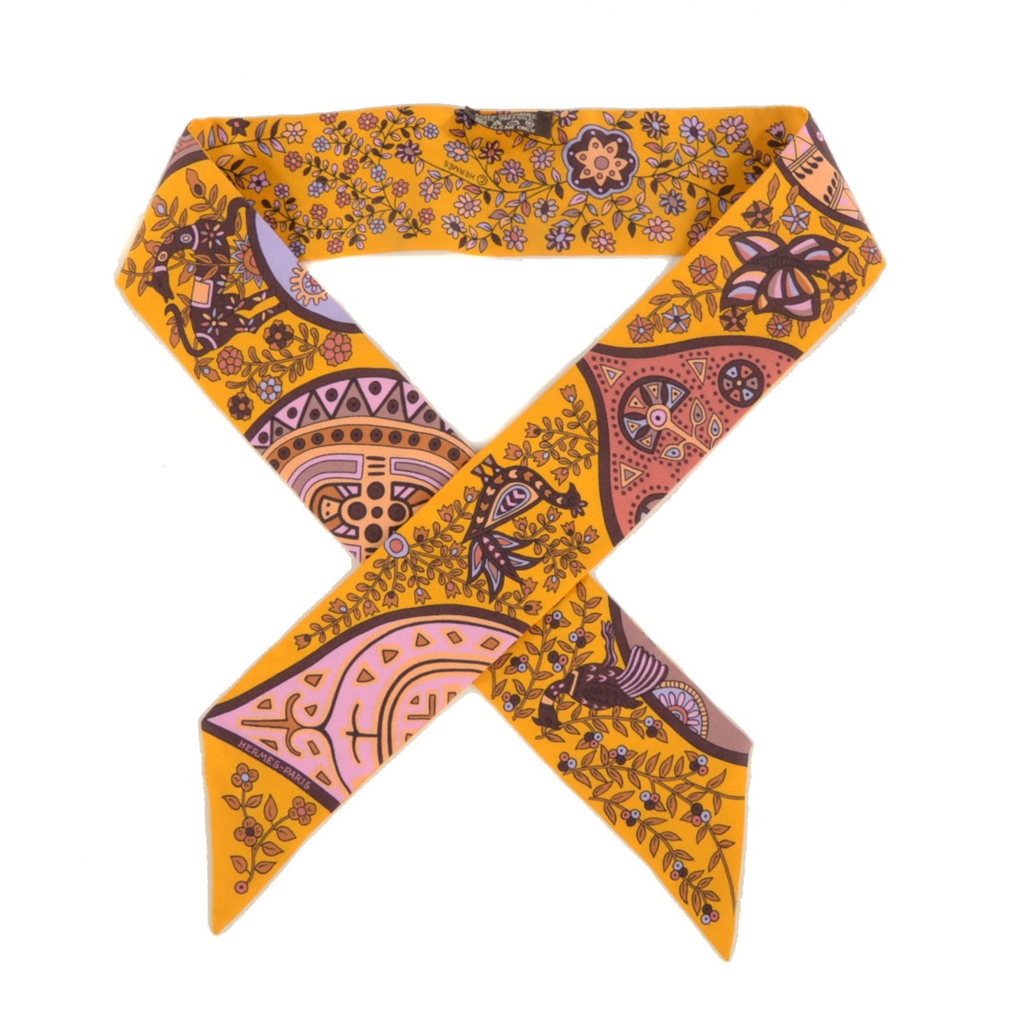 Silk L'Arbre De Vie Twilly Jaune D'or Mauve Brun