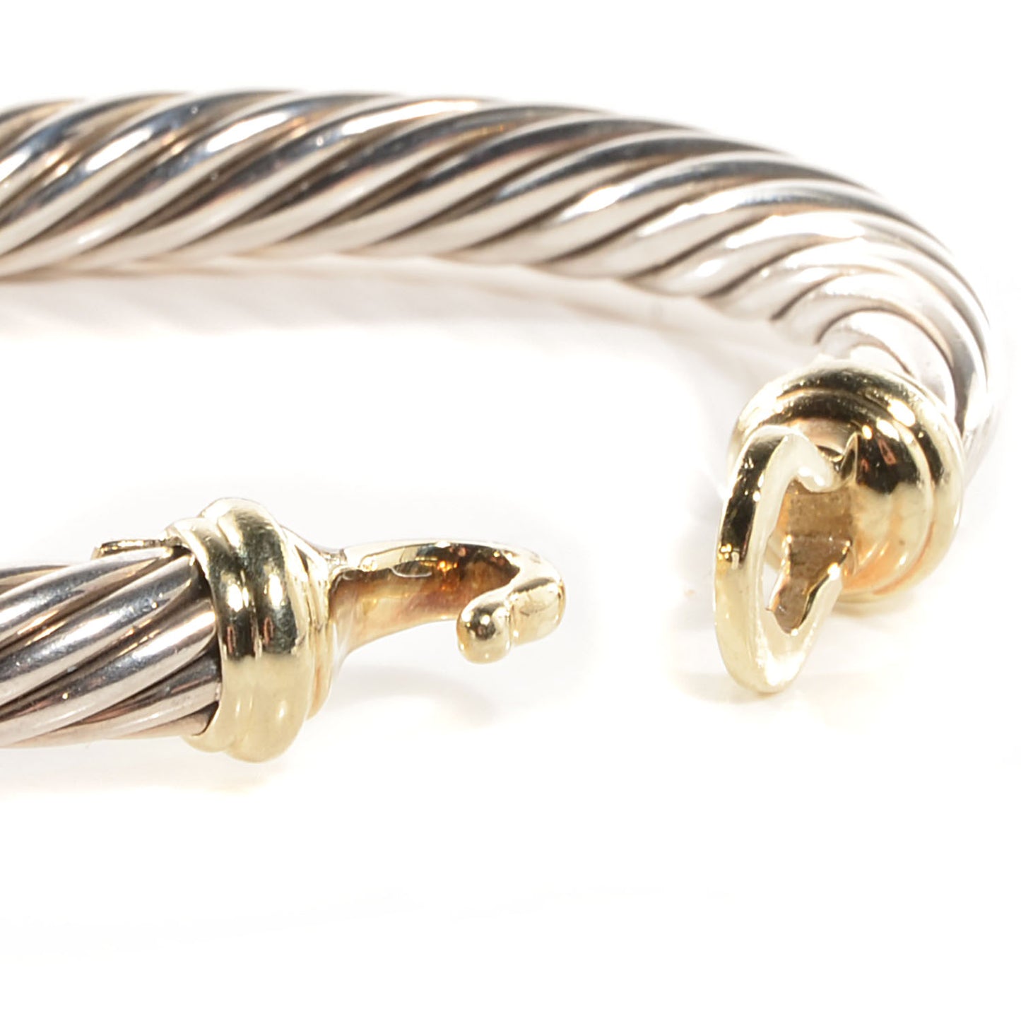 Sterling Silver 14K Yellow Gold 7mm Cable Classic Buckle Bracelet