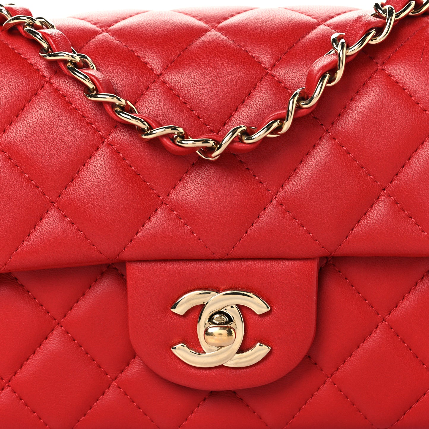 Lambskin Quilted Mini Rectangular Flap Red