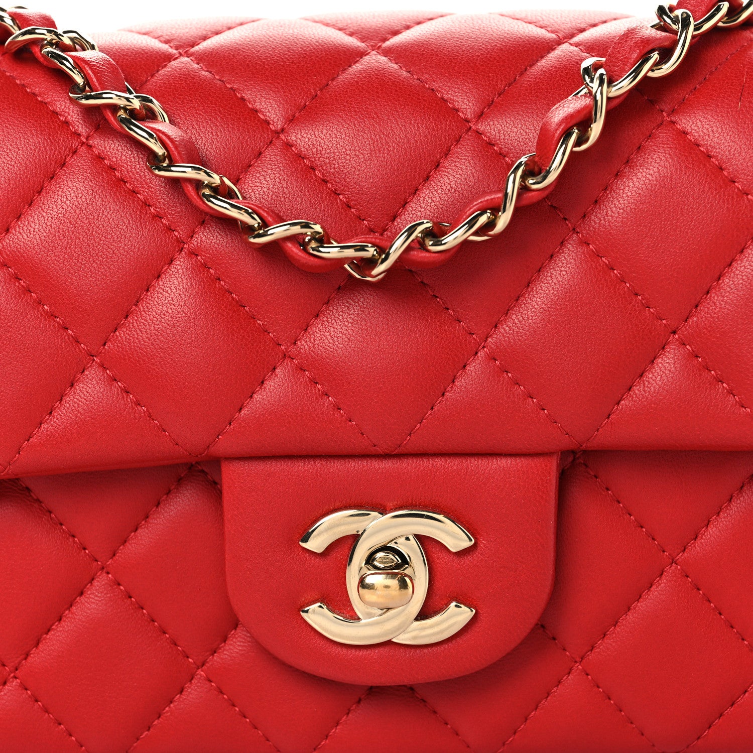 Chanel Lambskin Quilted Mini Rectangular Flap Red 8 of 10