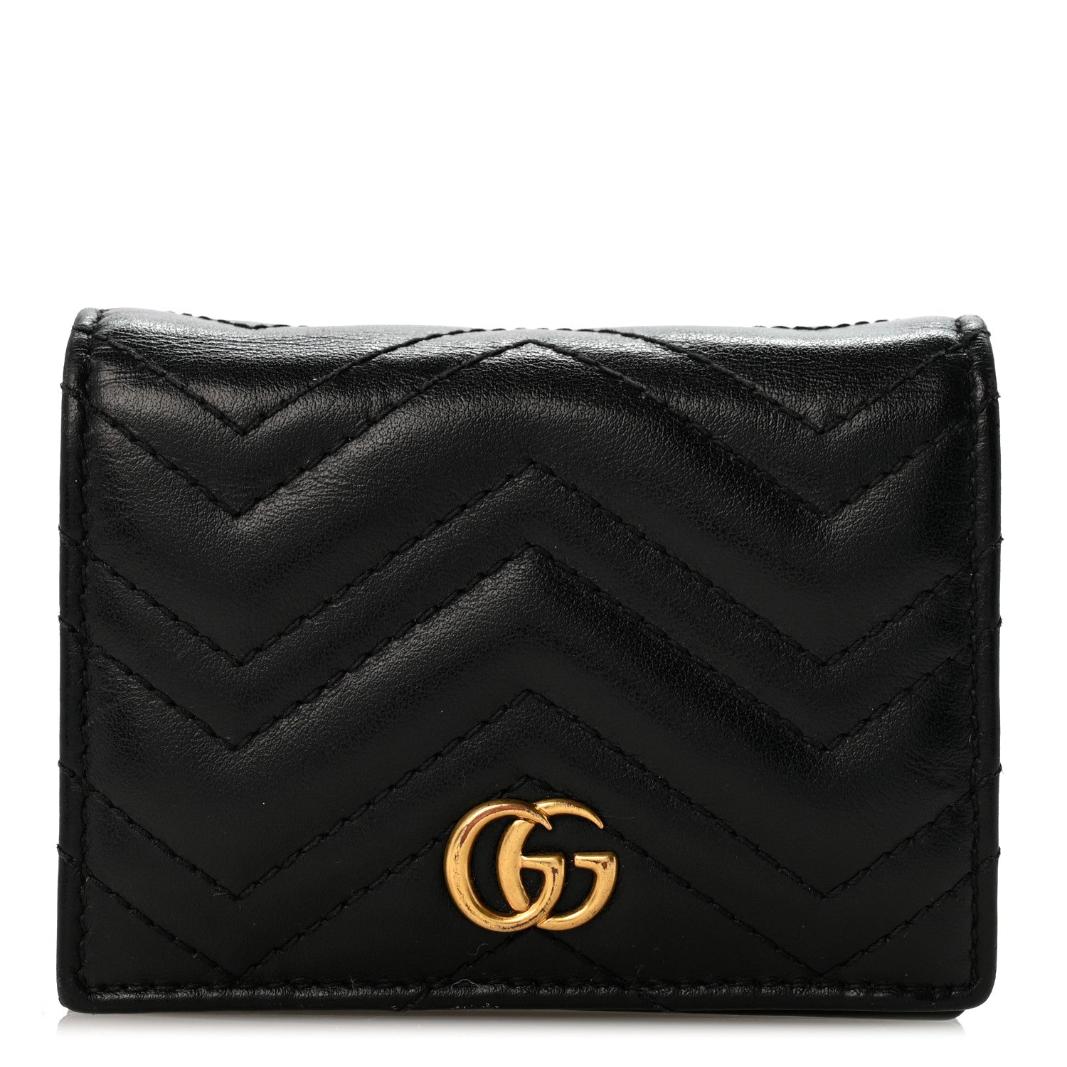 Gucci Calfskin Matelasse GG Marmont Card Case Wallet Black 1 of 12