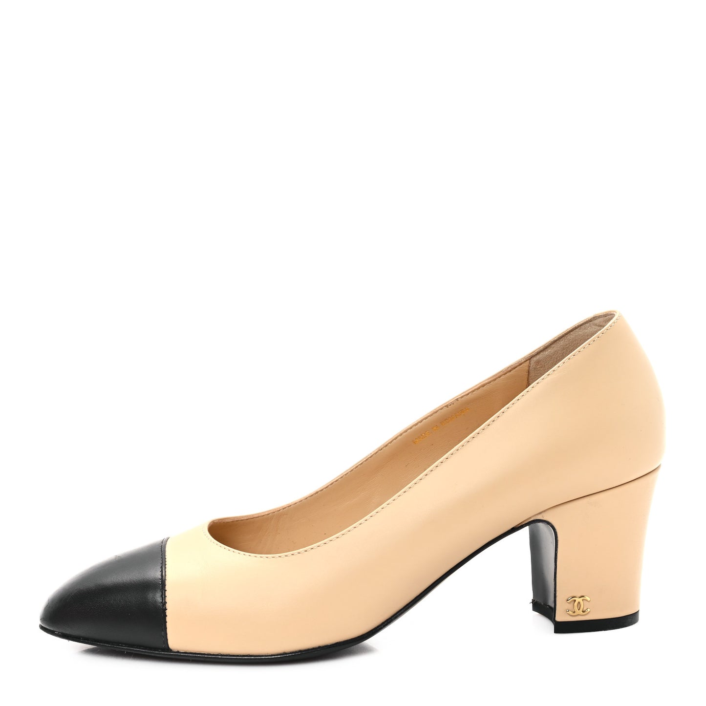 Lambskin Cap Toe CC Uniform Pumps 41 Beige Black