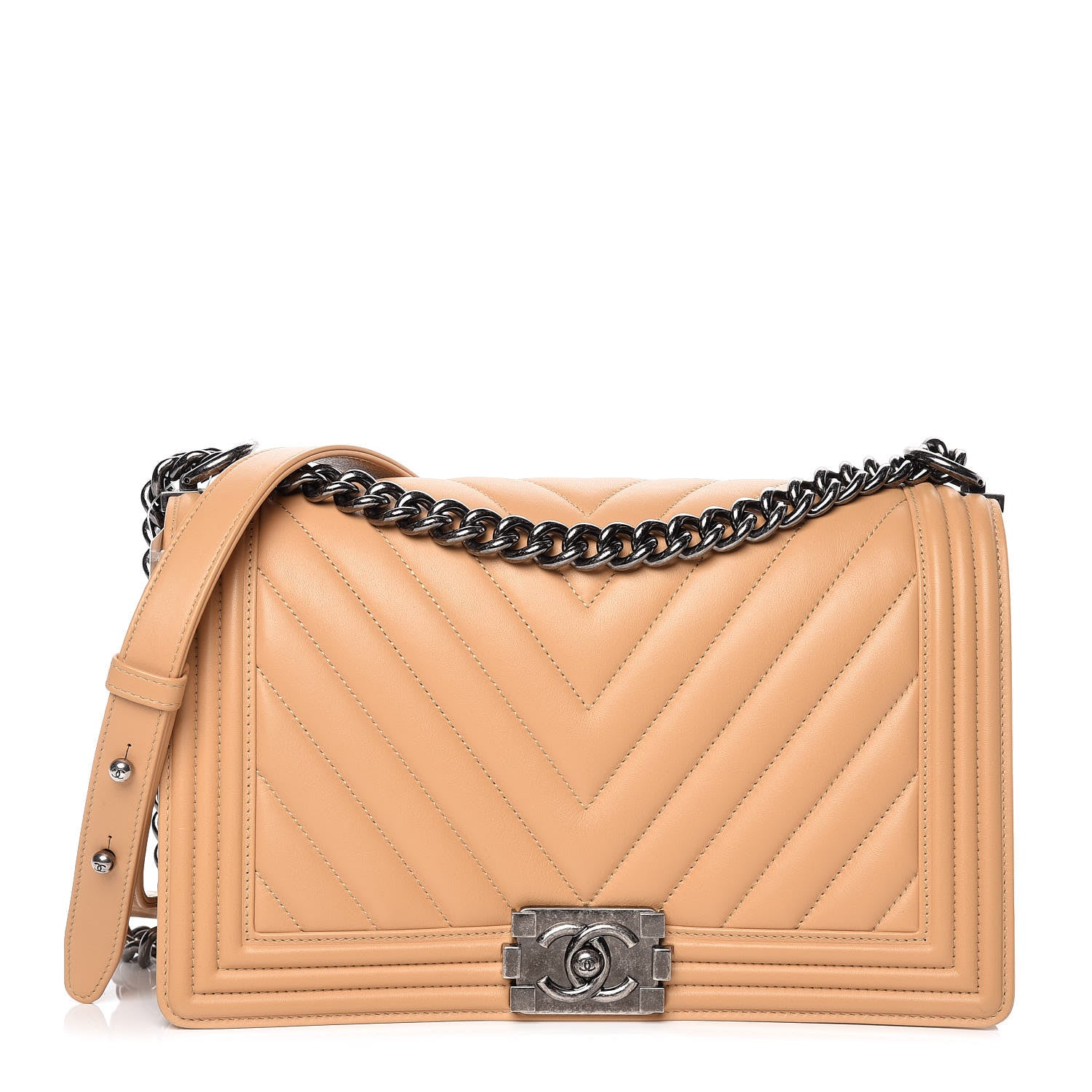 Chanel Calfskin Chevron New Medium Boy Flap Beige 1 of 13