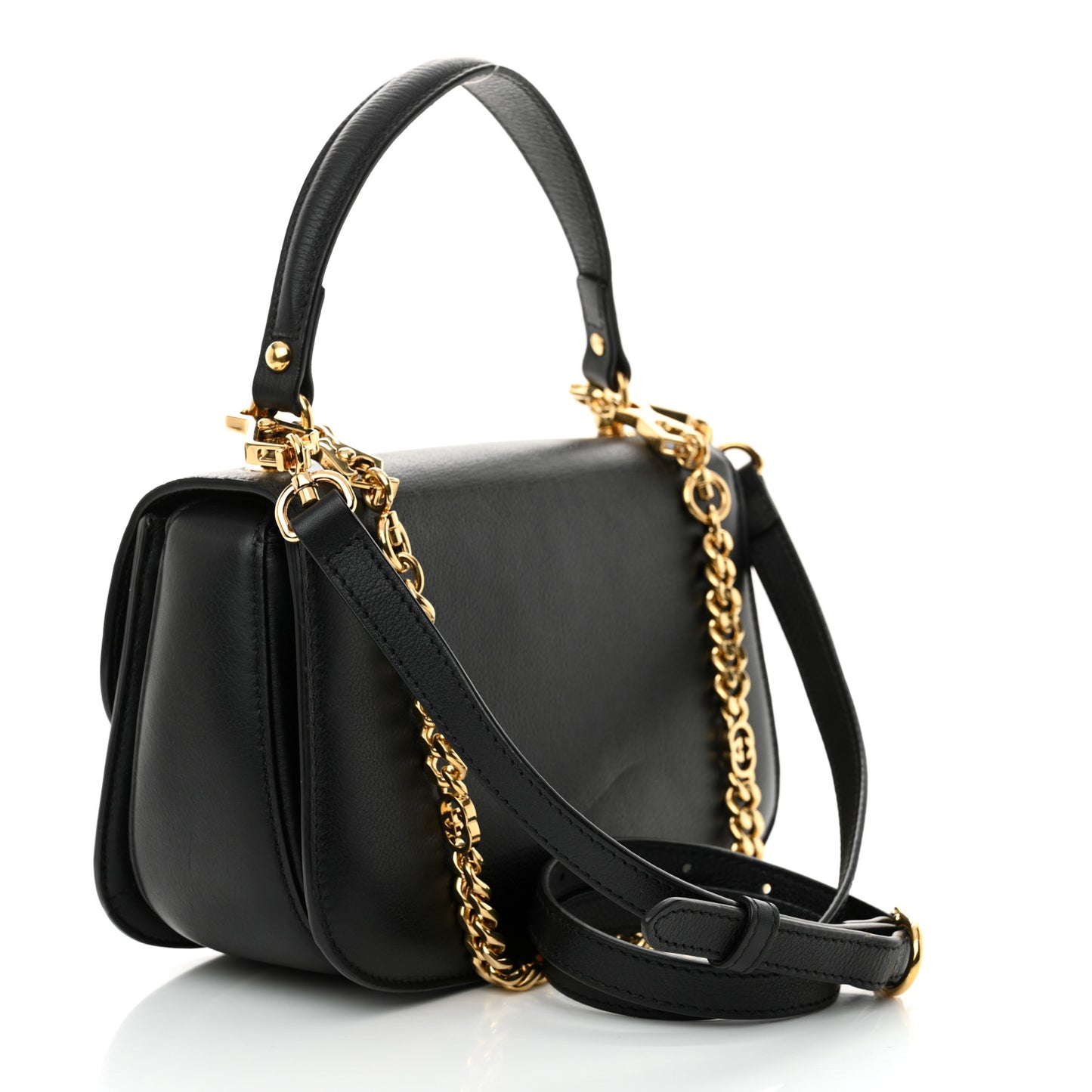 Roxy Calfskin Small Blondie Top Handle Shoulder Flap Bag Black