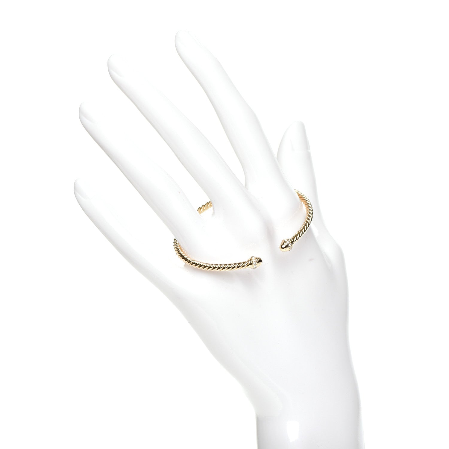 David Yurman 18K Yellow Gold Diamond 3mm Cablespira Bracelet 2 of 6