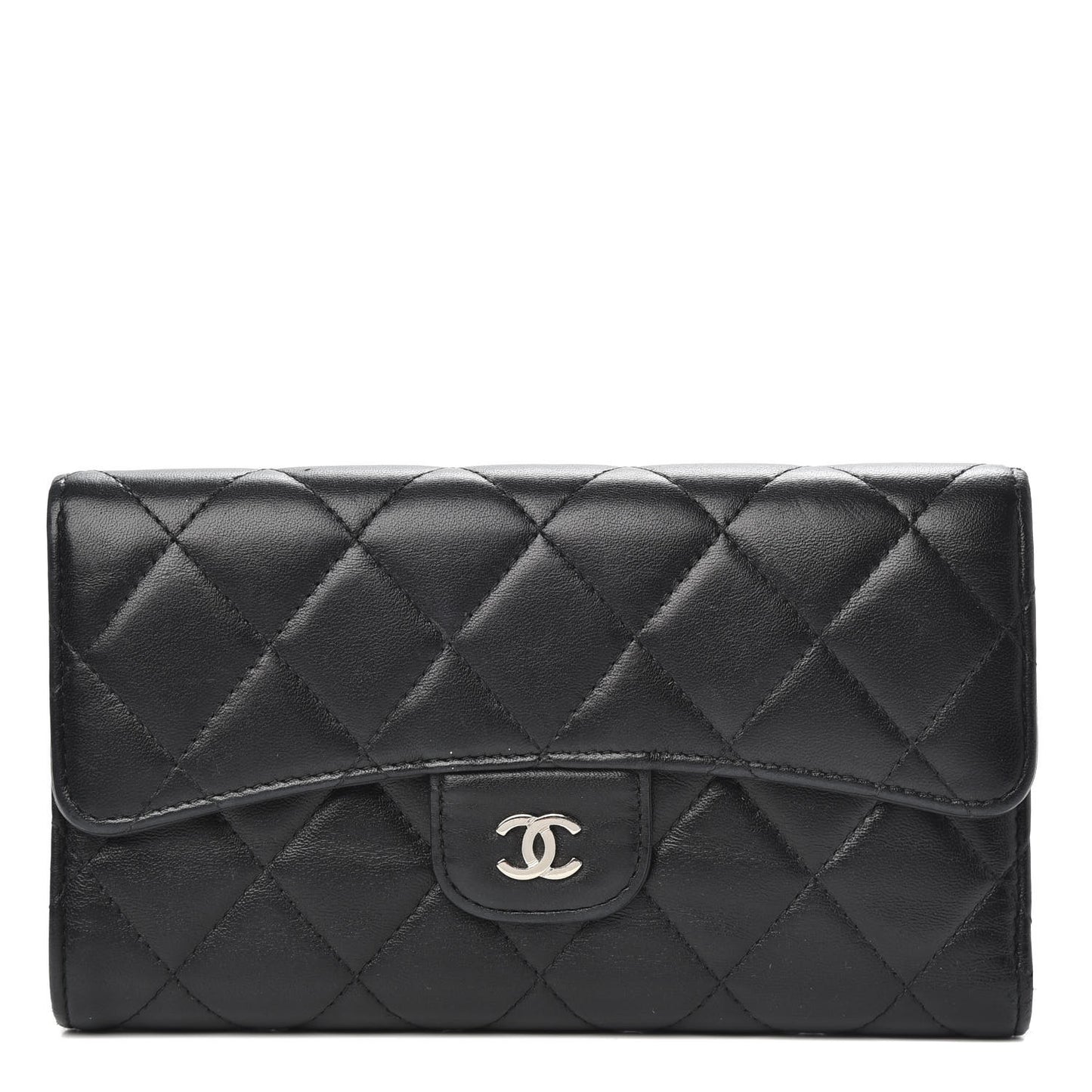 Lambskin Quilted Large Flap Wallet Black