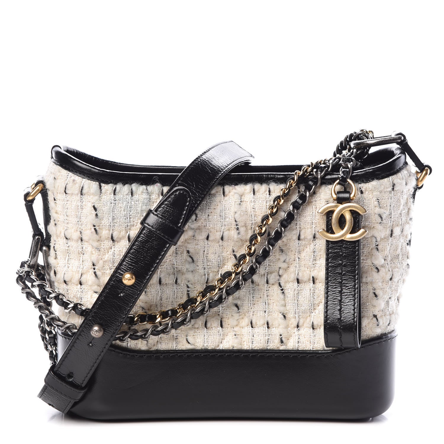 Chanel Tweed Calfskin Quilted Small Gabrielle Hobo Ivory Black 1 of 11