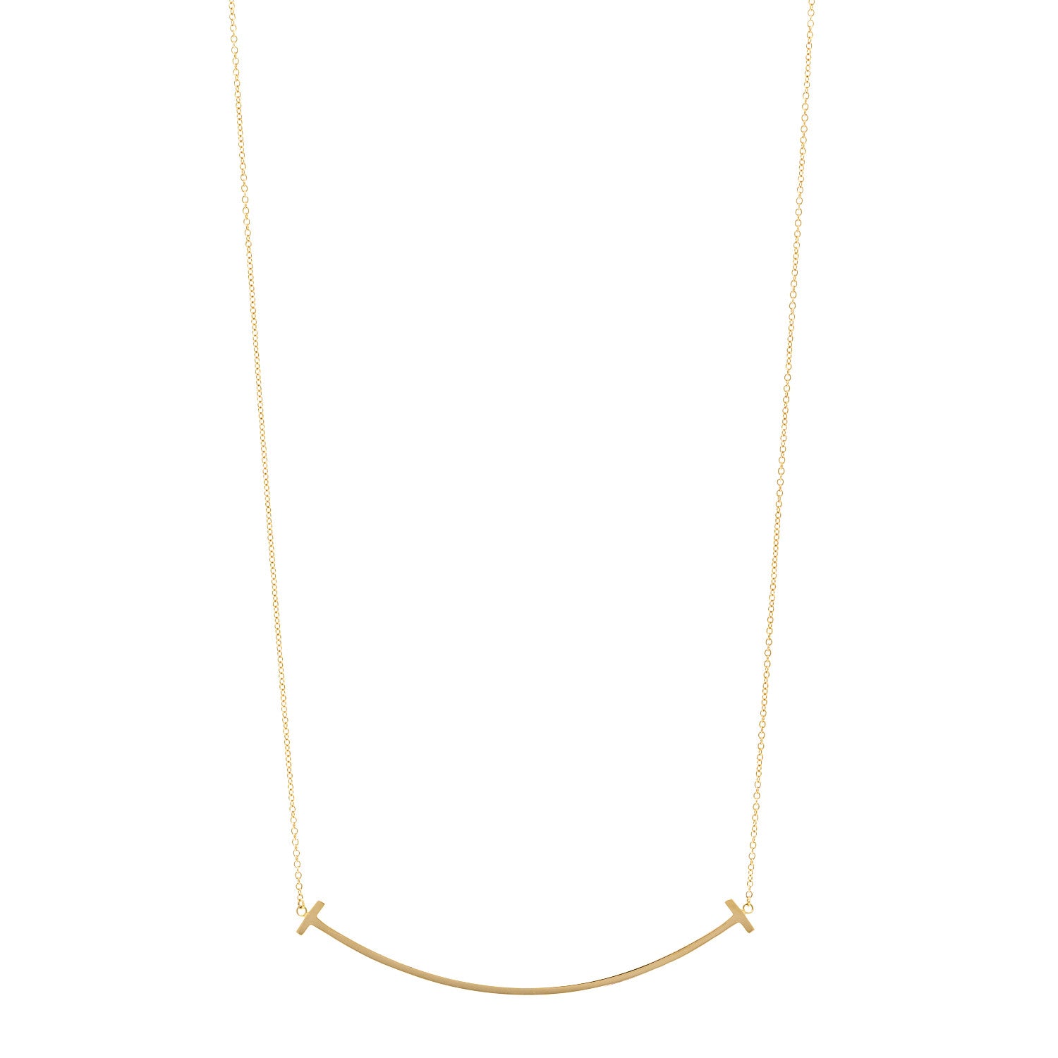 Tiffany 18K Yellow Gold Large T Smile Pendant Necklace 1 of 4